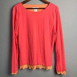 Susan Bristol Layered Colorblock Y2K Top‎ Ruffle Hem Long Sleeve Coral Pink XL